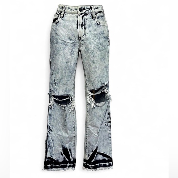 Alice & Olivia Acid Wash Distressed Black and White Women's Flare Jeans
